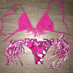 Pink fringe swim suit